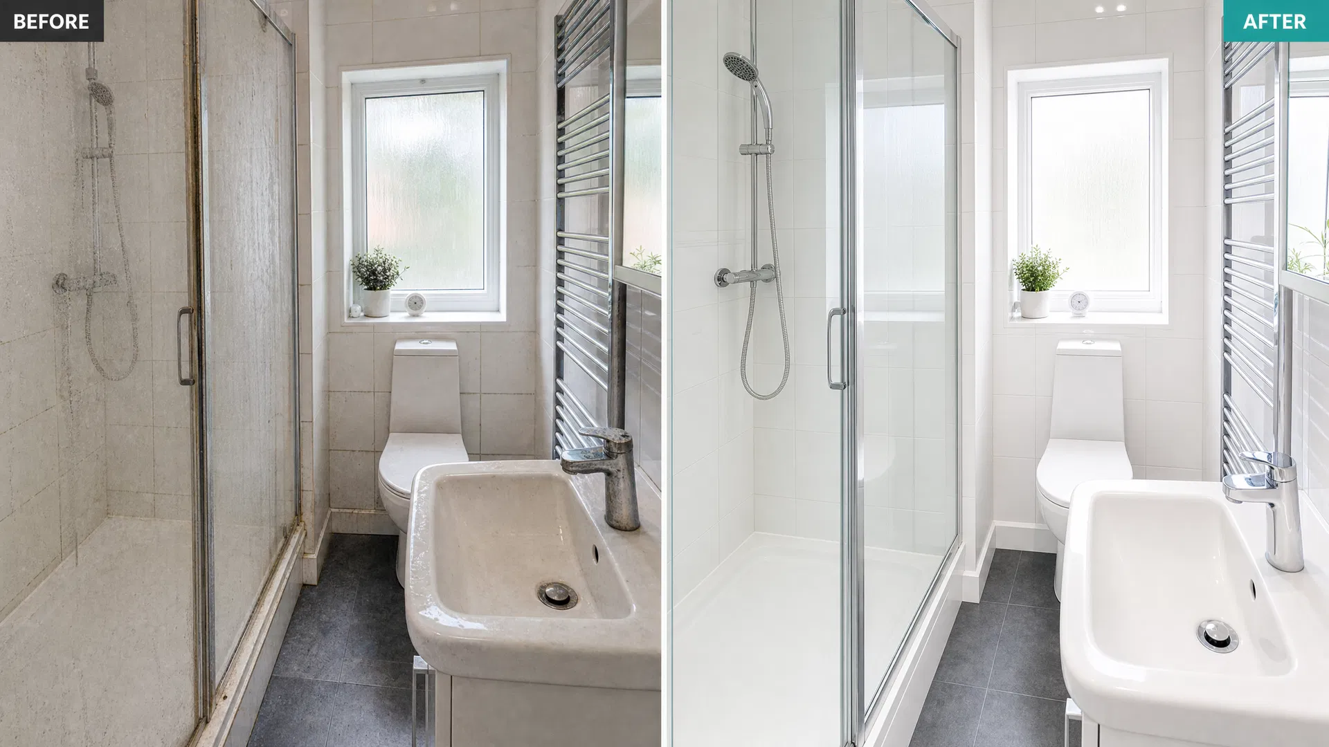 Deep Clean before and after — Bathroom limescale removal, BN3 Hove