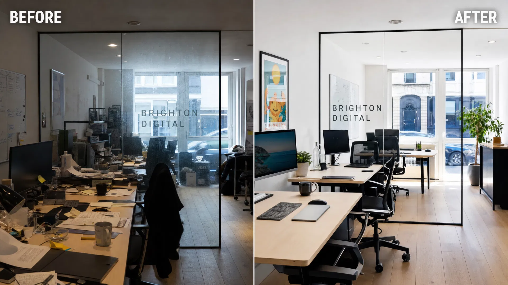 Office Cleaning before and after — Office reset, North Laine Brighton