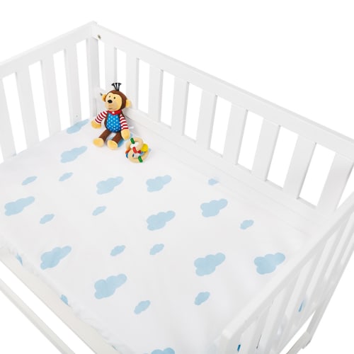 Stræklagen til Vugge, Bedside Crib og Barnevogn (2 stk.), Jersey/Lyseblå Skyer