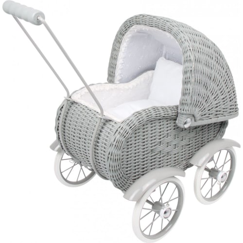 Dukkevogn i Rattan, Vintage Grey