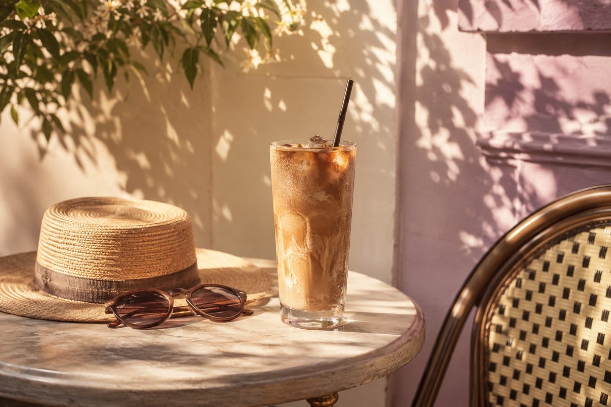 Iced coffee in the summer sun