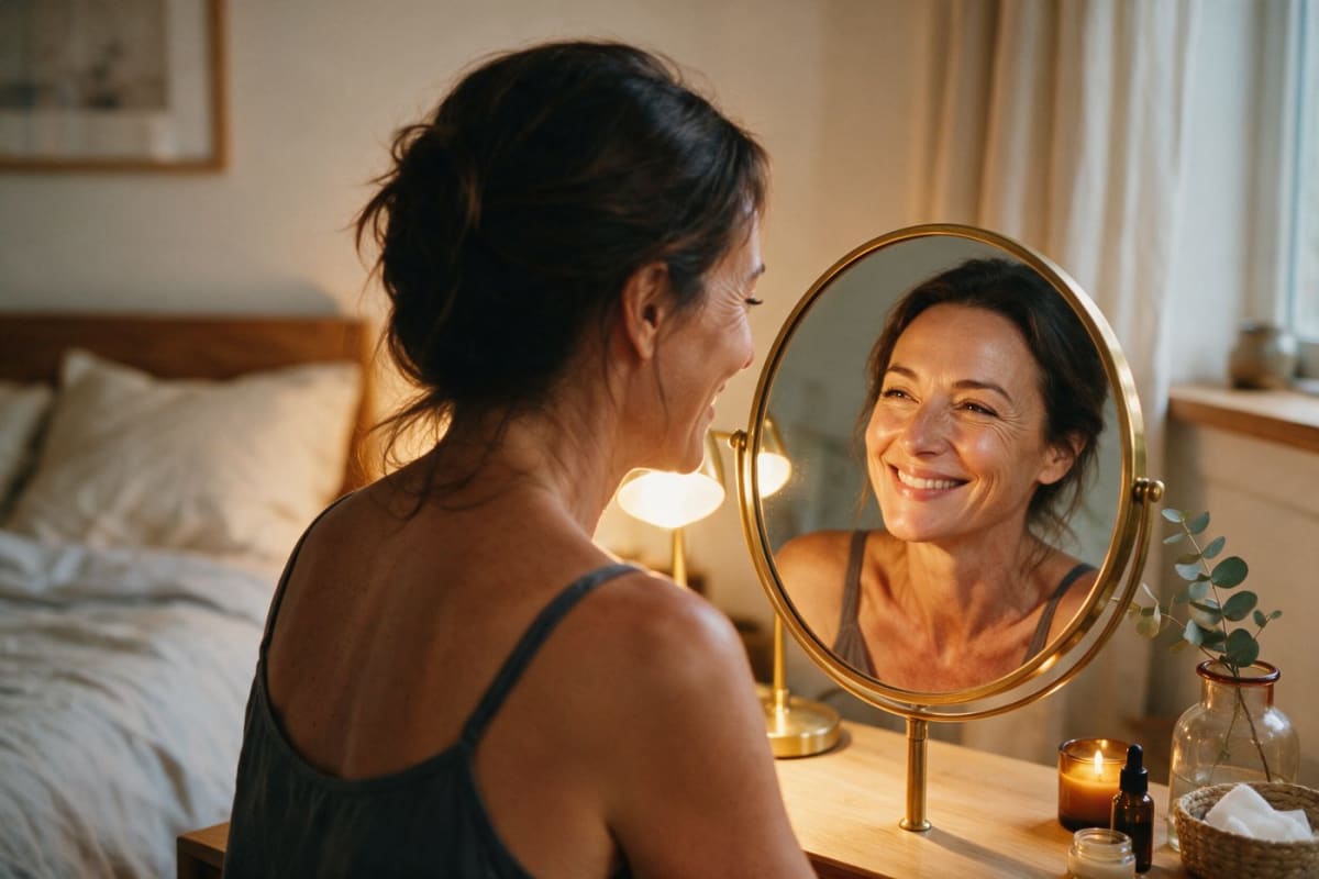 In the mirror at night: the lashes are still in place