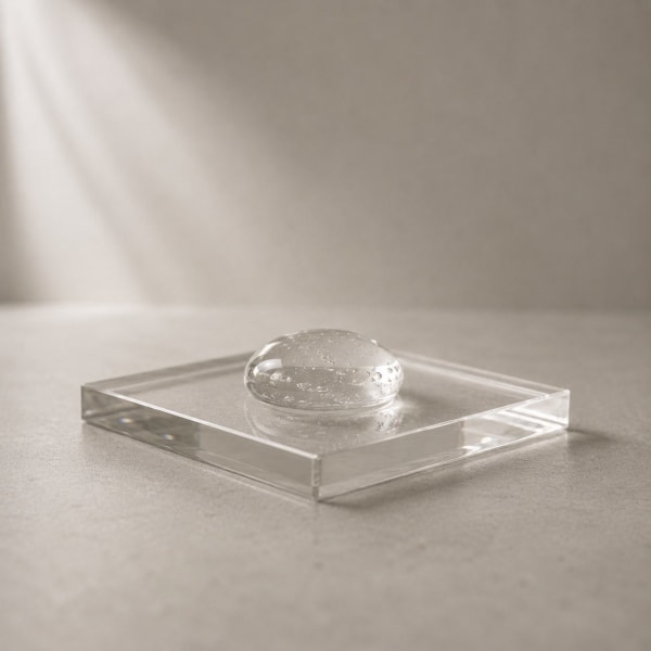 A clear drop of hyaluronic acid on glass