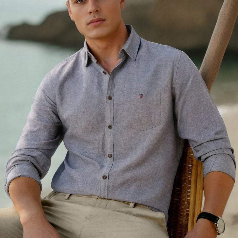 Men Grey Slim Fit Textured Full Sleeves Casual Shirt