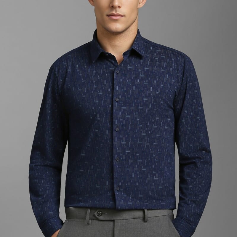 Men Navy Super Slim Fit Print Full Sleeves Casual Shirt
