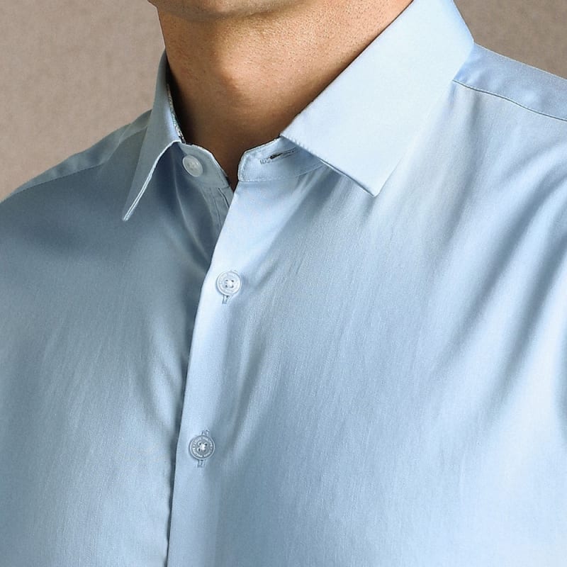 Men Light Blue Solid Full Sleeves Casual Shirt
