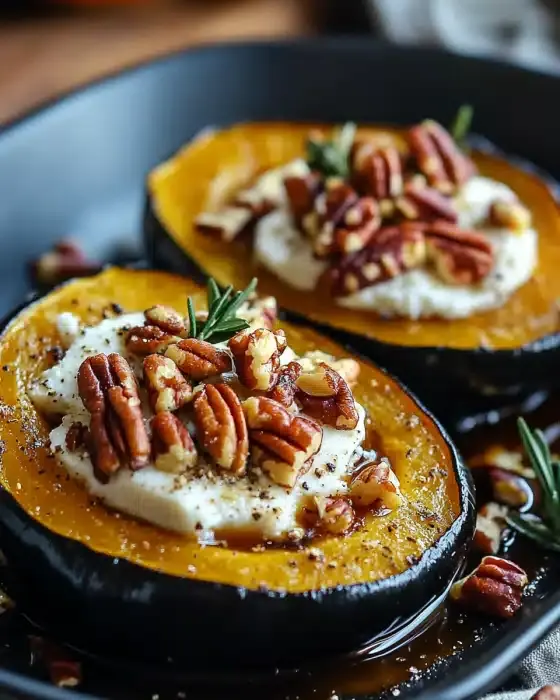Maple Pecan Goat Cheese Roasted Acorn Squash