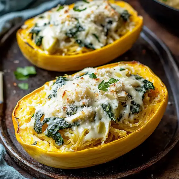 Spinach and Artichoke Stuffed Spaghetti Squash