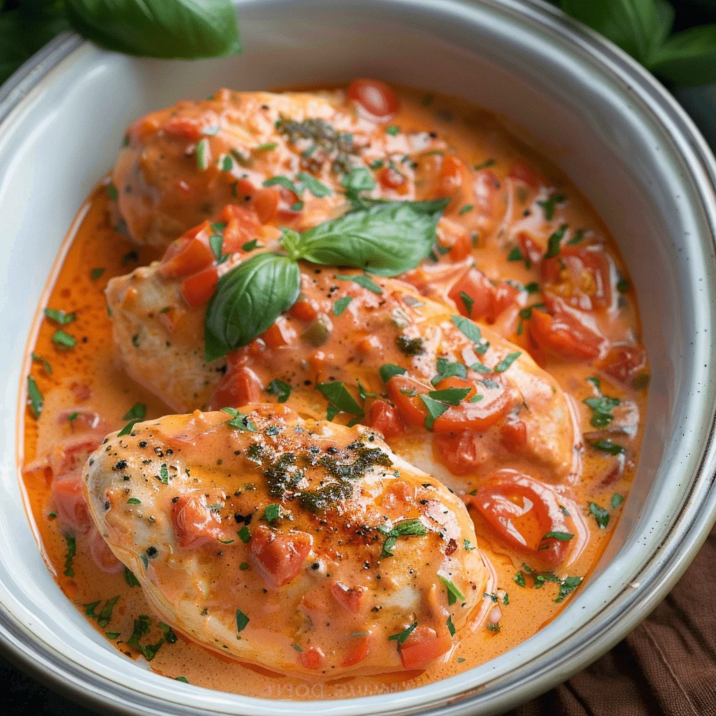 Slow Cooker Creamy Tomato Basil Chicken Breast