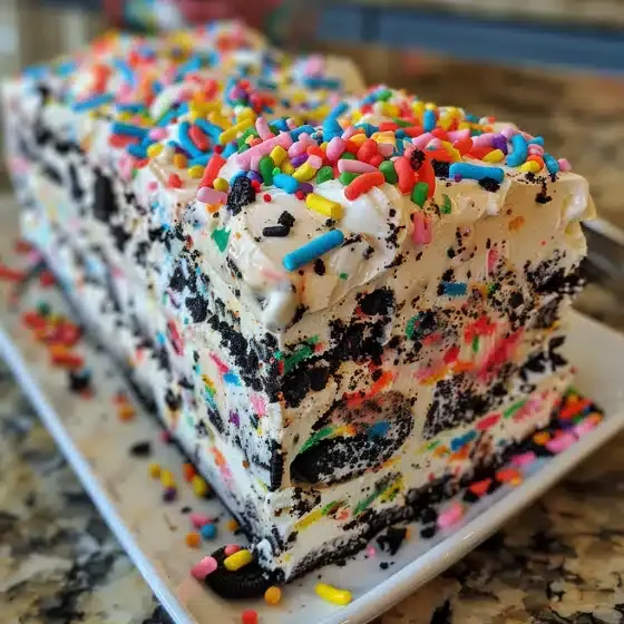 No-Bake Funfetti Oreo Icebox Cake