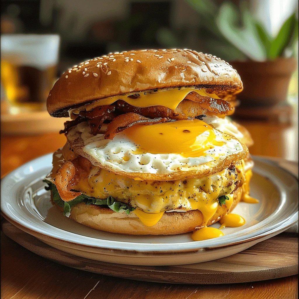 A perfectly assembled Fairfax Breakfast Sandwich with melted cheddar cheese, fluffy egg, and a golden brioche bun.