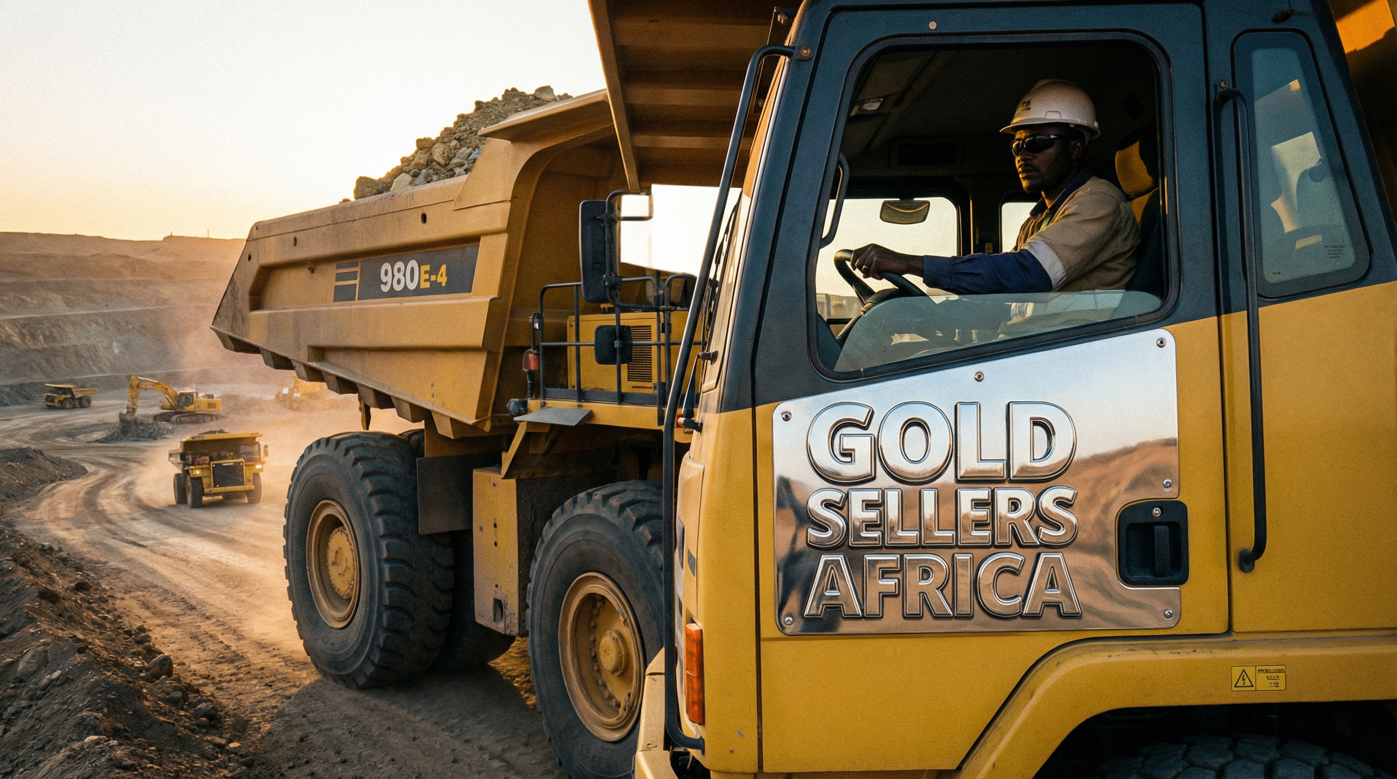Massive haul truck transporting gold ore from a mine in Mali driven by an African operator
