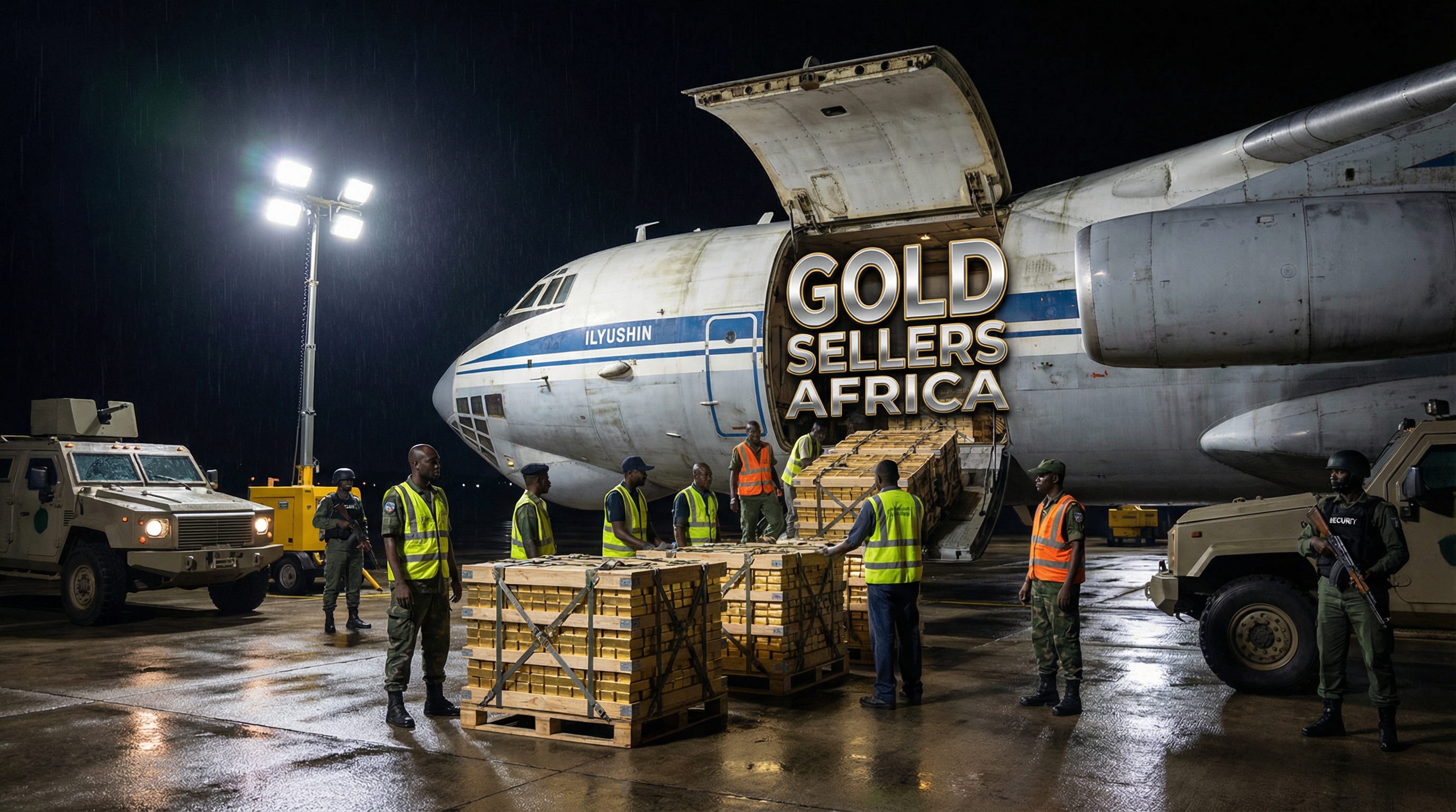 Loading gold shipments onto a cargo plane at an airport in Nigeria