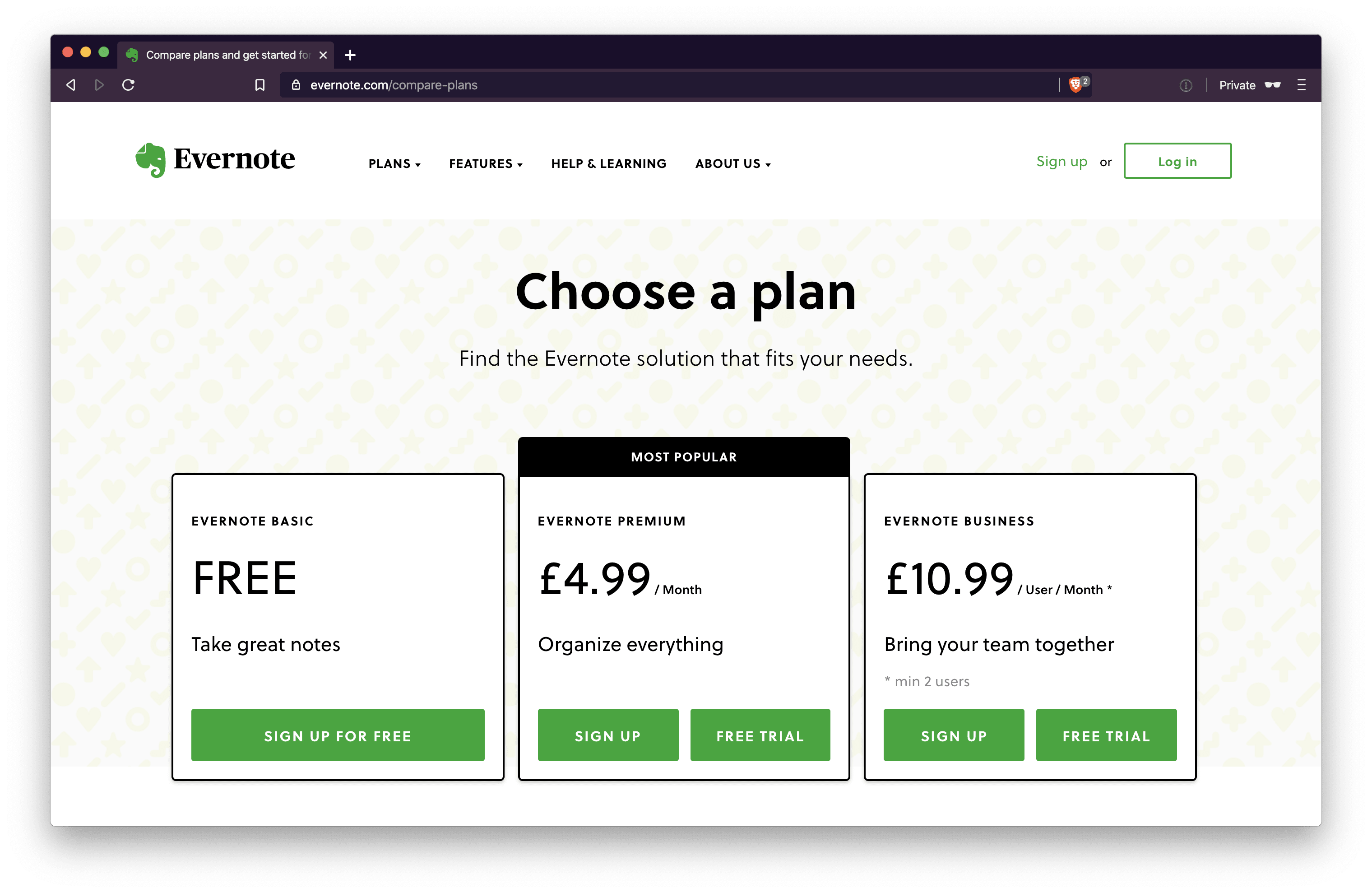 evernote pricing