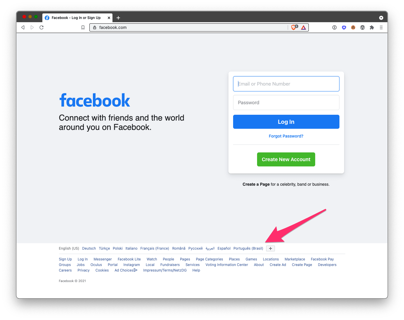 Facebooks Sprachumschaltung