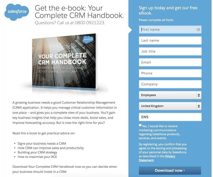 Example of a gated eBook from Salesforce