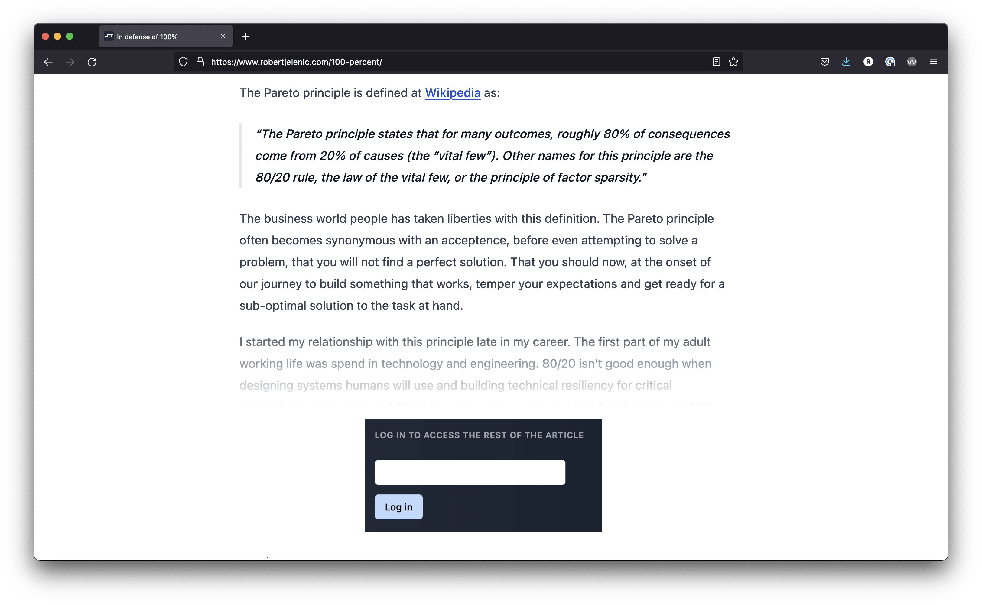 A mockup of how my last blog post would look like with a login “gate”. Part of the article is publicly-available but the rest of members-only.