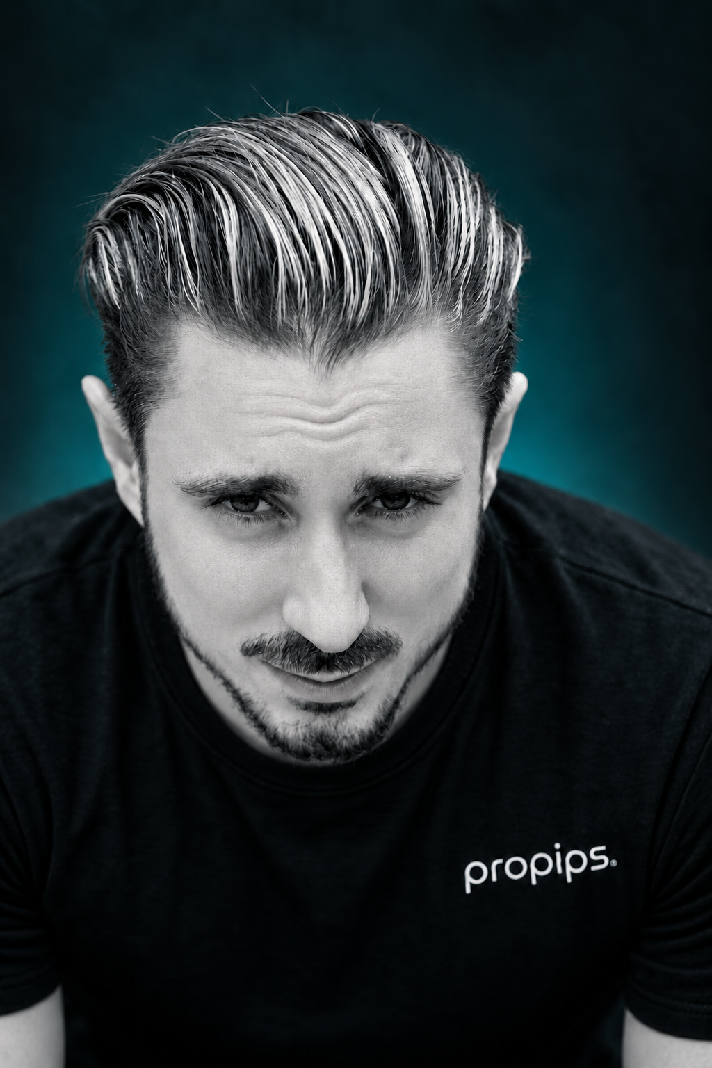 The founder of ProPips wearing a black ProPips T-shirt