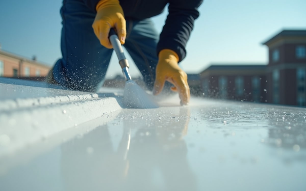Silicone roof coating application on a flat roof in St. George