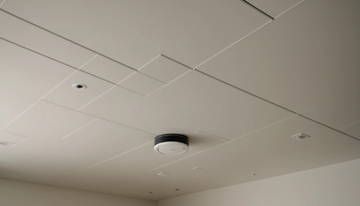 High angle view of a finished ceiling with a smooth flat finish