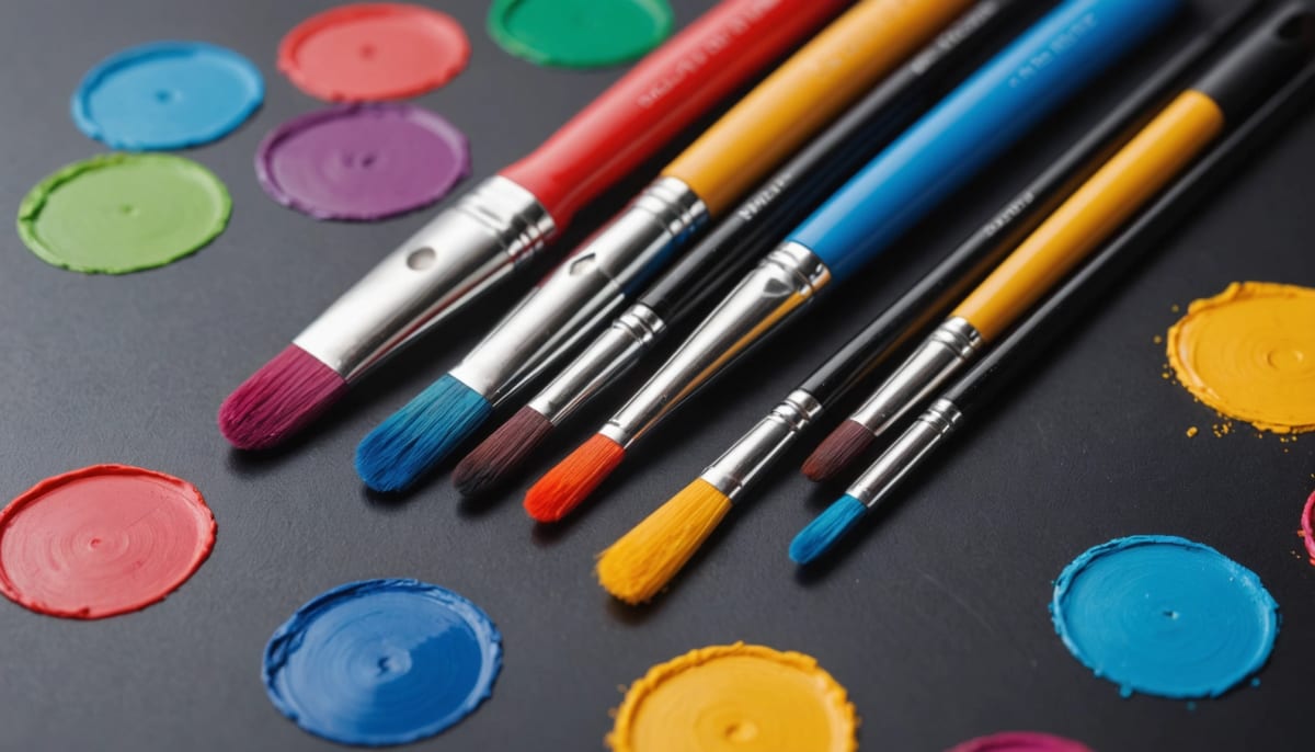 Close-up view of a precision paintbrush with vibrant colors