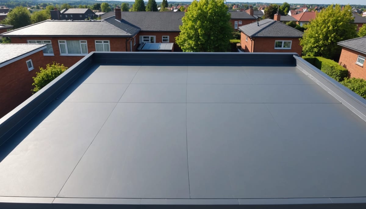 Eye-level view of a newly coated flat roof