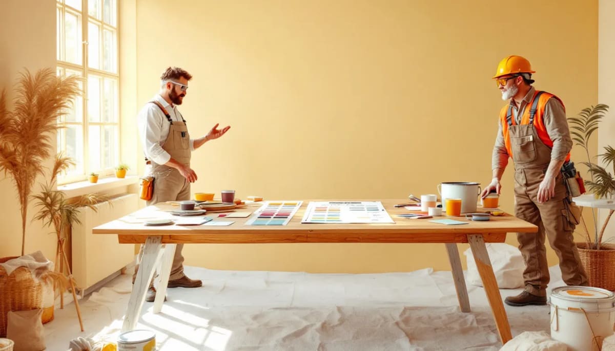 Multiple quotes from painting contractors are being compared on a table.