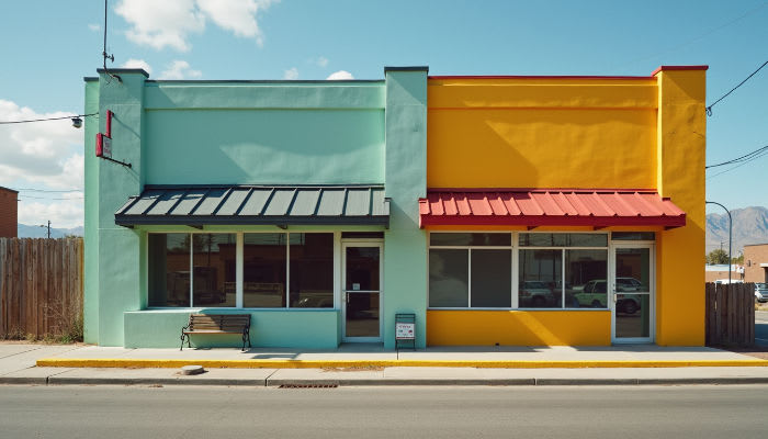 Eye-level view of freshly painted commercial exterior in St. George