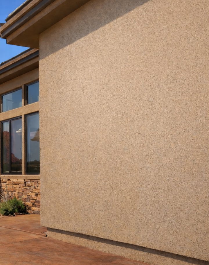 Freshly painted and repaired stucco wall detail