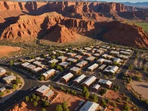 Town amongst red rocks