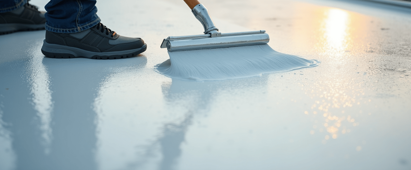 Close-up view of silicone roof coating being applied