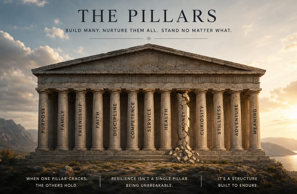 Ancient stone pillars standing together — a metaphor for distributed life support