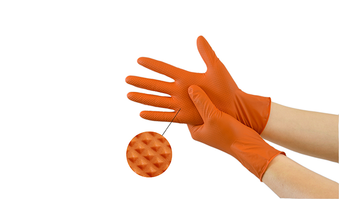 SaiGon Glove 8 Mil Orange Nitrile Disposable Industrial Gloves with Raised Diamond Texture