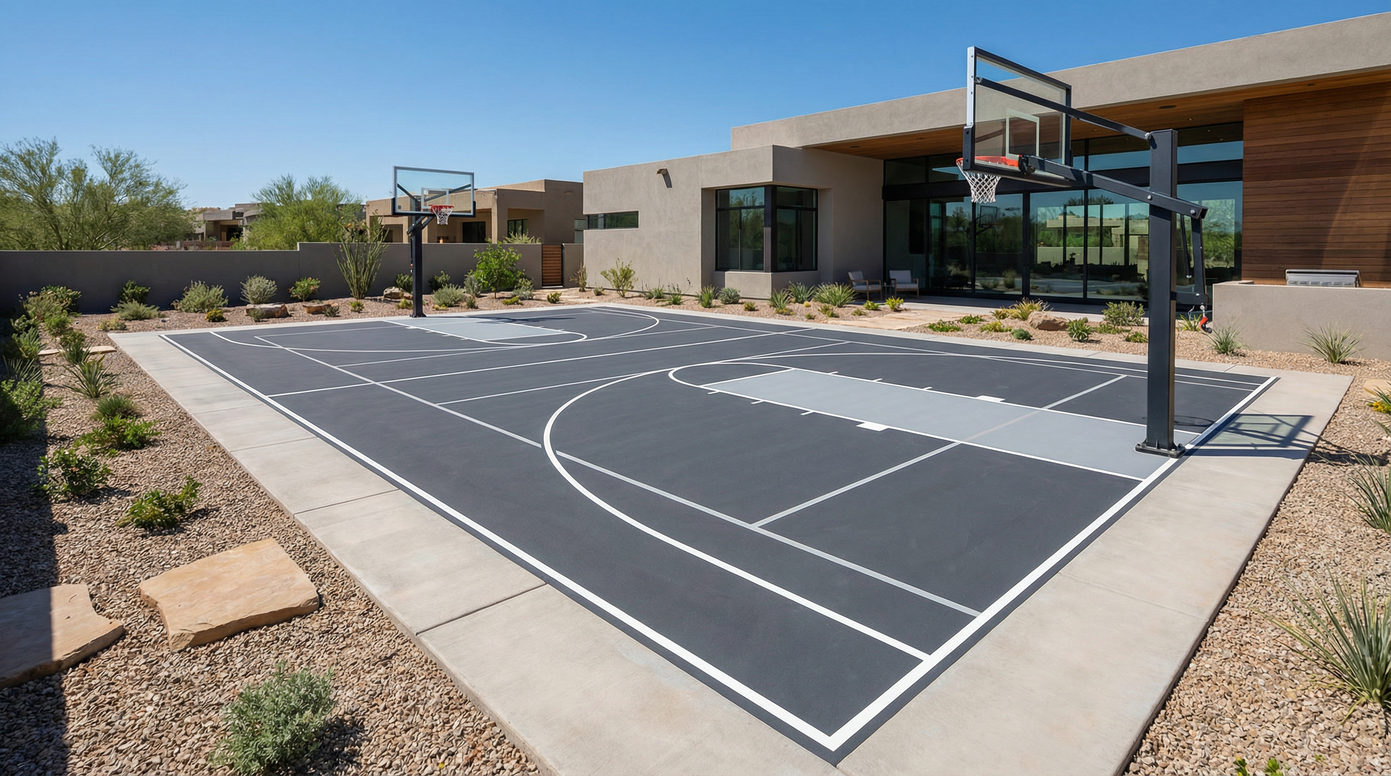 Custom backyard basketball court in Arizona