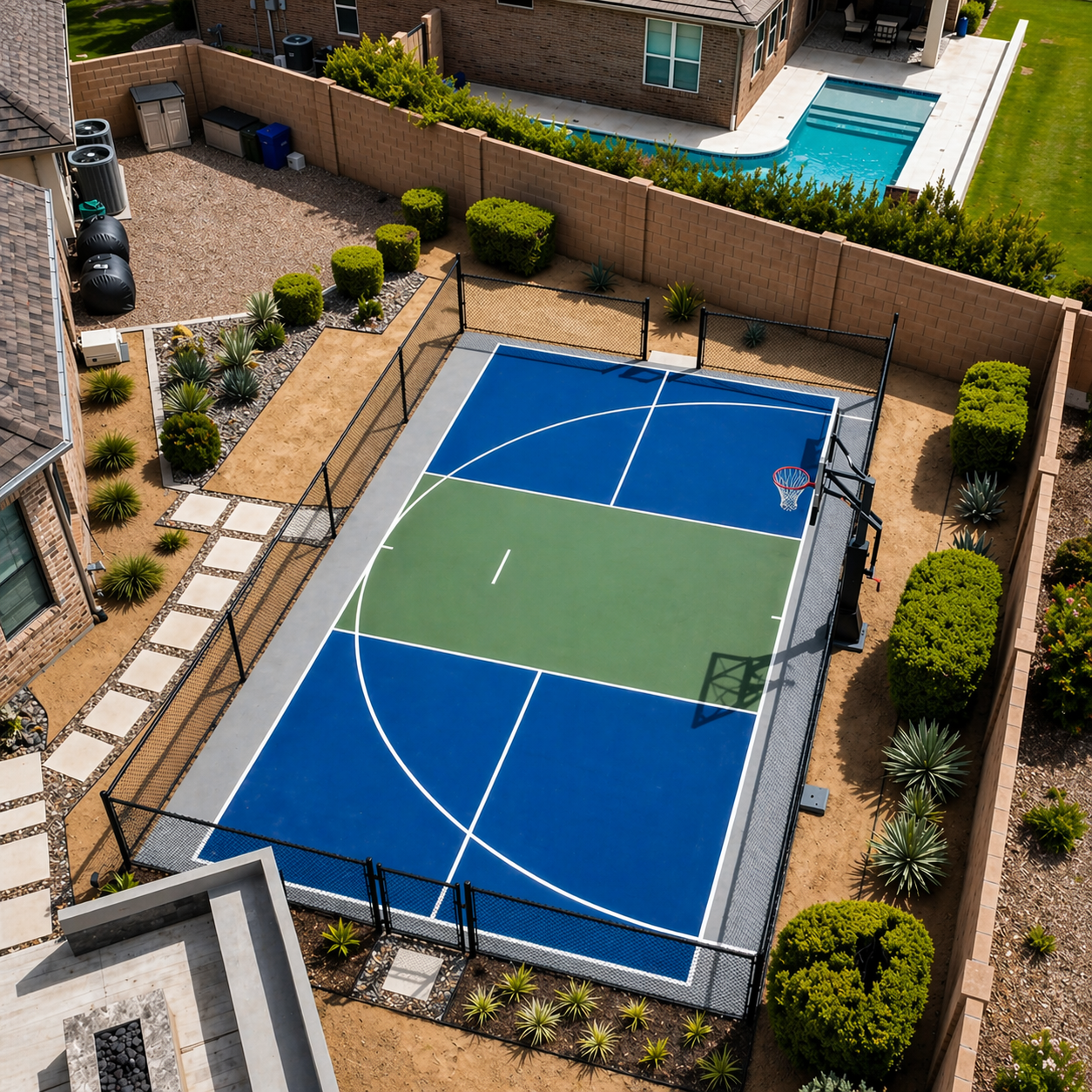 Finished custom backyard court surface in Arizona