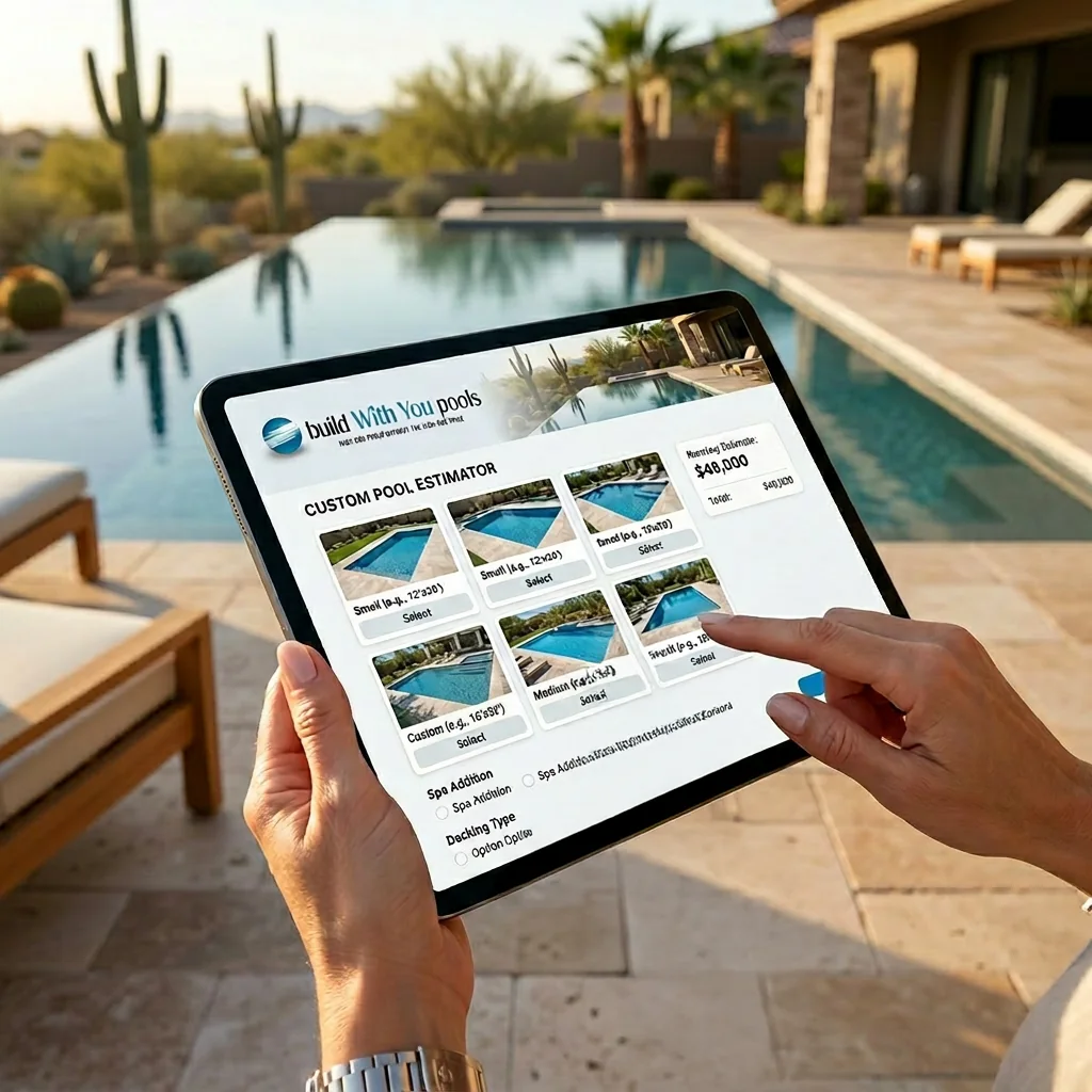 Build With You Pools estimator on a tablet