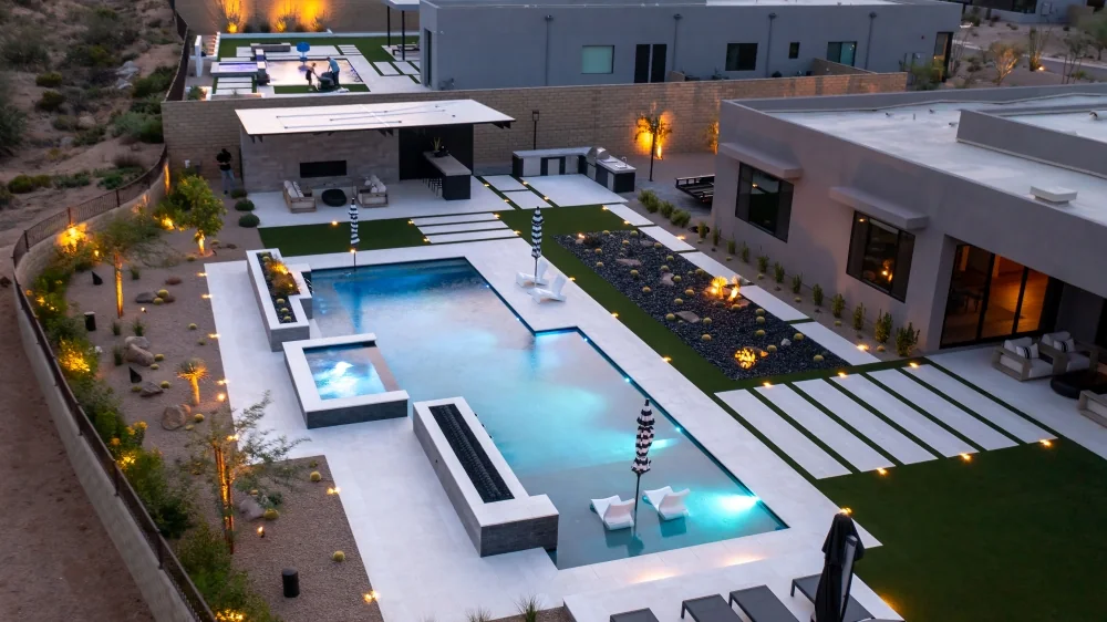 New custom pool construction in an Arizona backyard