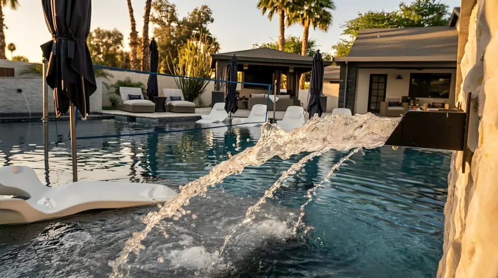 Custom pool water features in an Arizona backyard