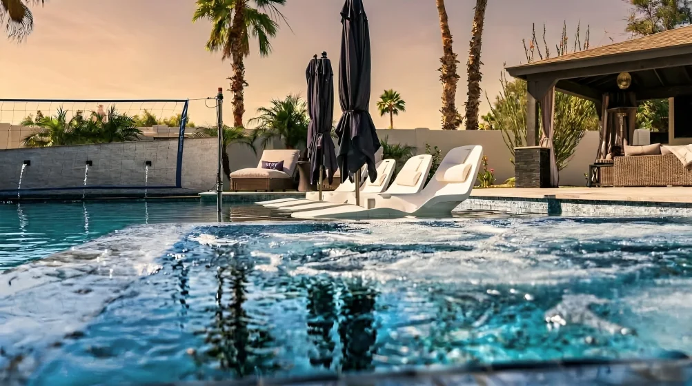 Shallow lounging space with moving water