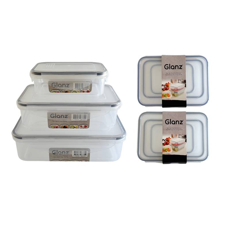 Set hermeticos x3 rectangular tapa clip glanz