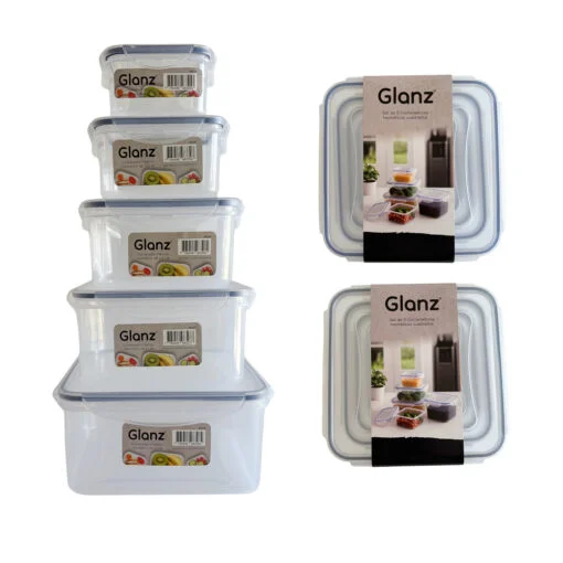 Set hermeticos x5 cuadrado tapa clip glanz