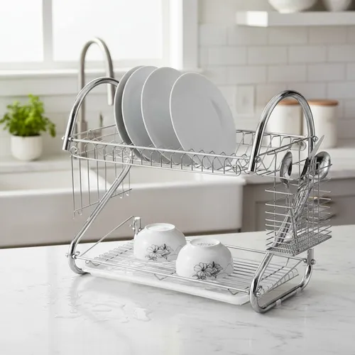 Escurre Vajilla Cromado de 2 Pisos