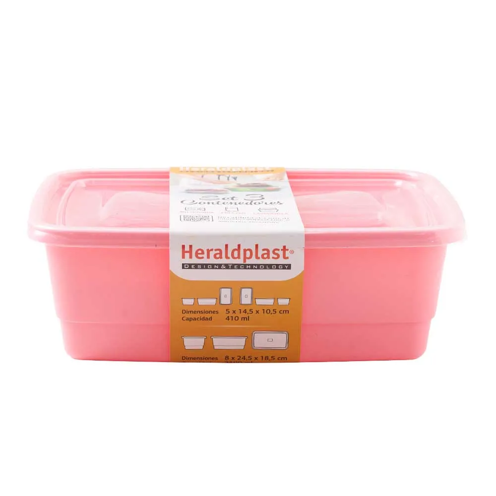 Hermetico rectangular set x3 unidades heraldplast