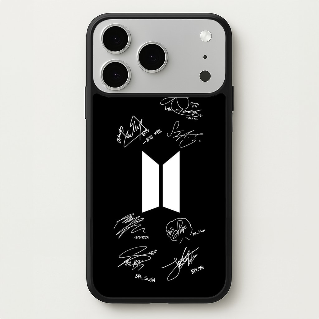 Black K-Pop Band Logo and Signatures Phone Case