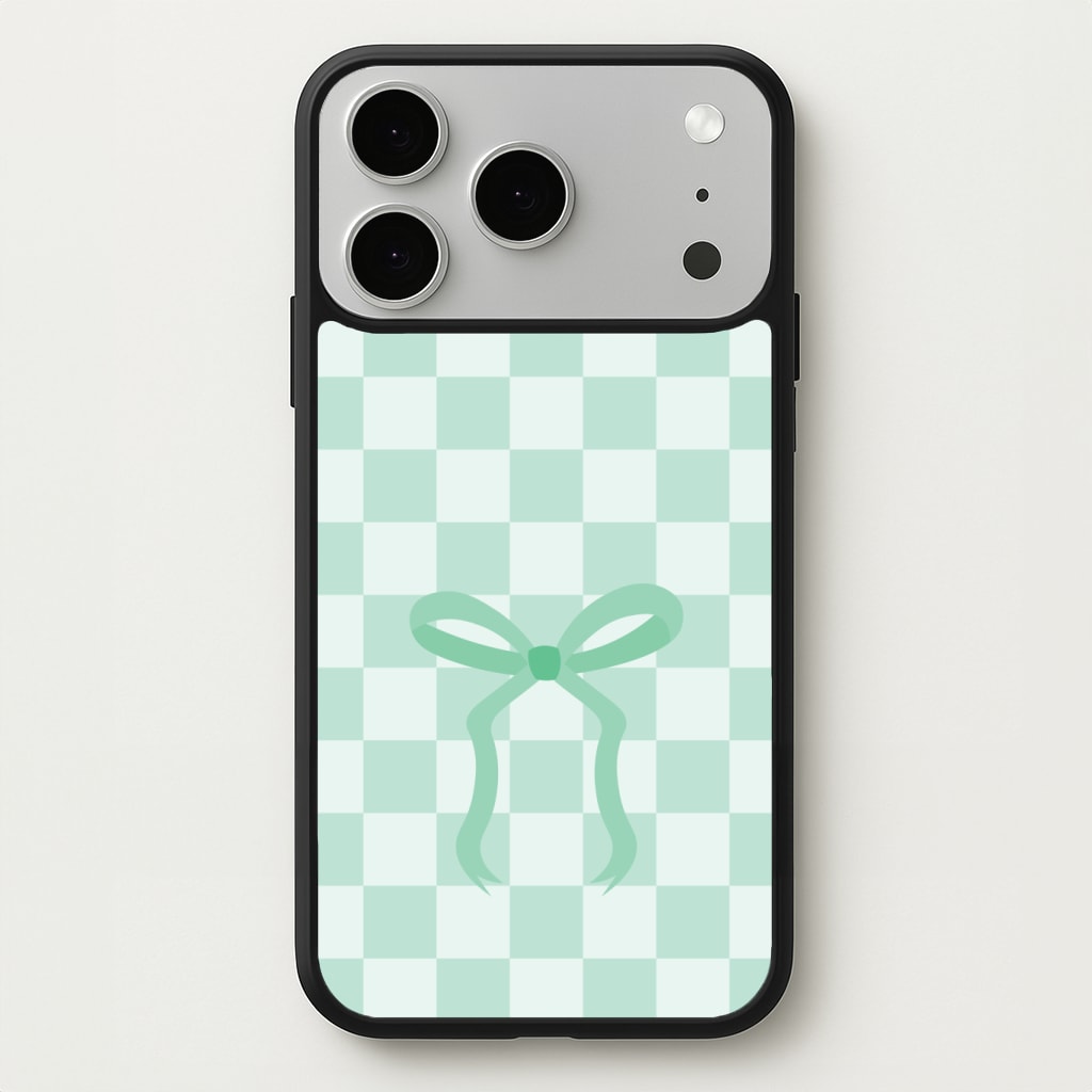 Checkered Coquette Bow Cyan Phone Case