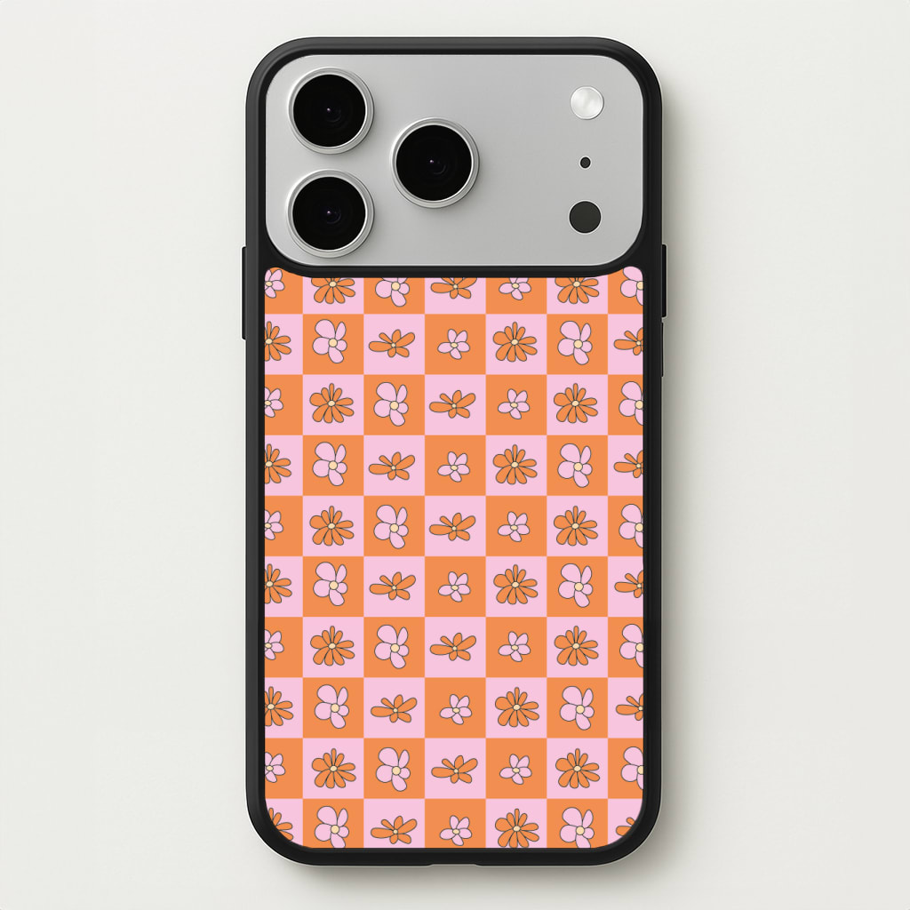 Orange And Pink Checked - Floral Patterns Phone Case