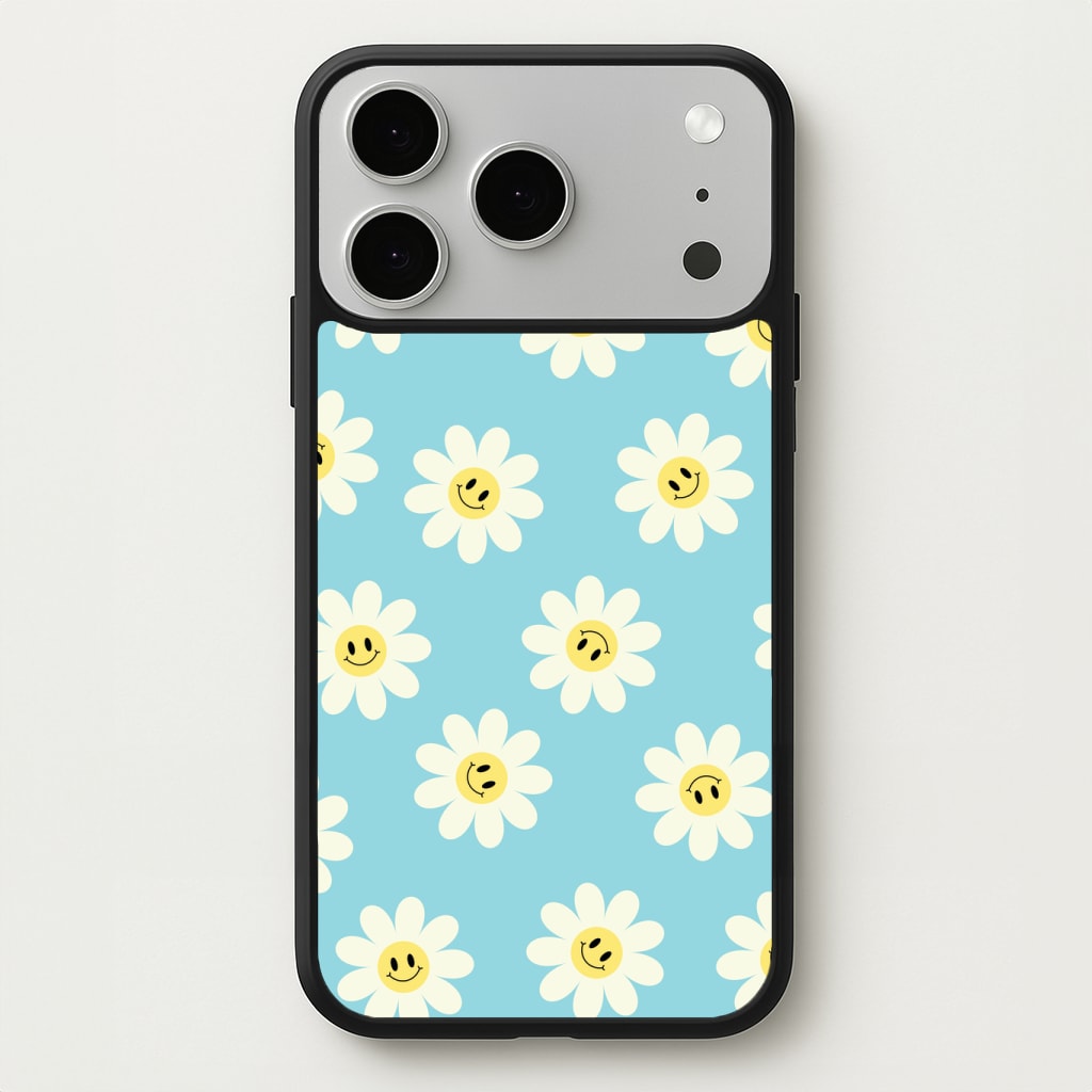 Pastel Blue Smiley Daisies Pattern Phone Case