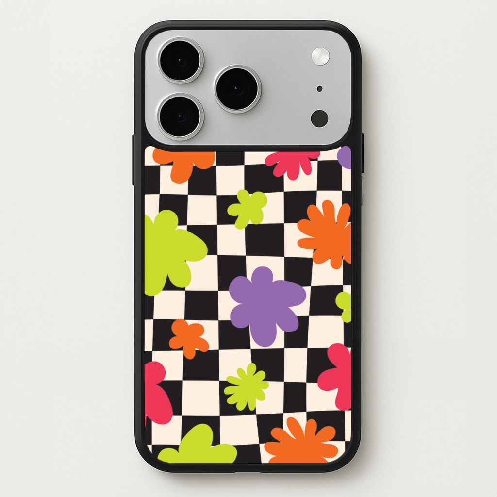 Abstract Flowers Checkered Pattern Phone Case