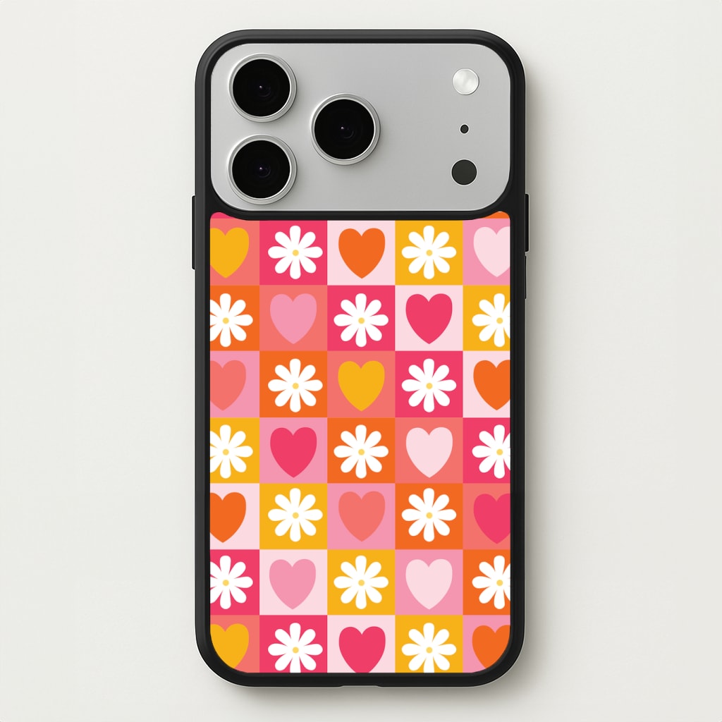 Checked Hearts And Flowers - Spring Patterns Phone Case
