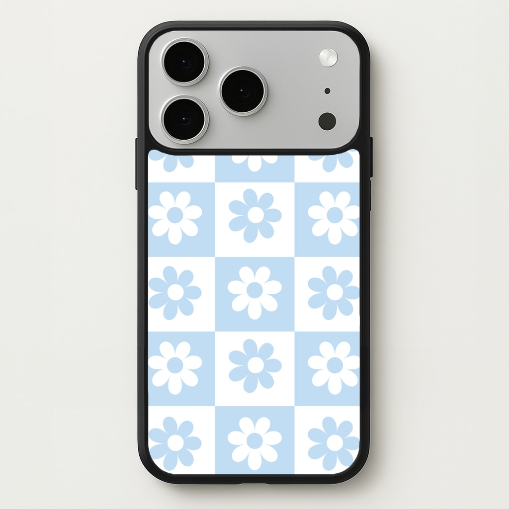 Checkered Flowers Blue Phone Case